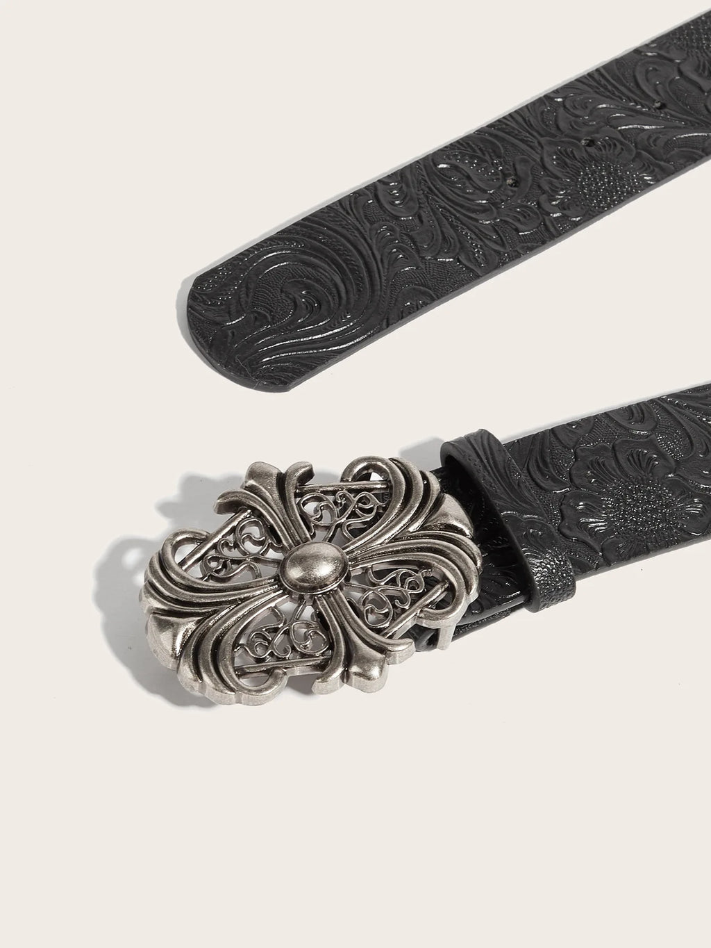 Hong Kong-style Denim Belt with Cross Carving & Rivets Niche Subculture Style Versatile Street Waistband for Casual Daily Outfit