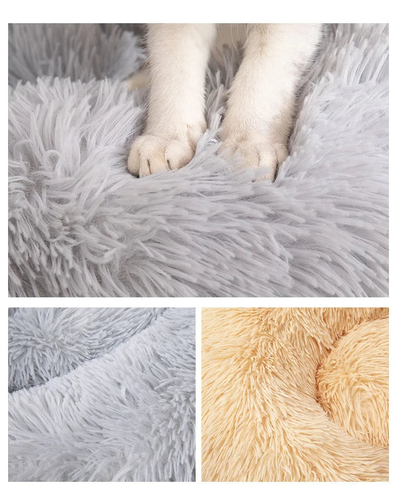 Round Cat Beds House Soft Long Plush Bed For Dogs Basket Pet Products Cushion Cat Bed Cat Mat Sleeping Sofa, Suitable For Winter