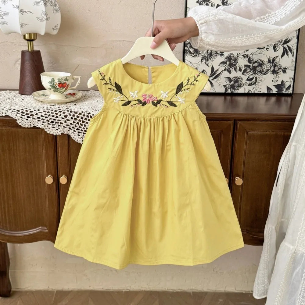 2 To 7 Years Old Flower Embroidery Princess Dress for Girls Summer New Korean Version Sleeveless Children's Casual Dresses