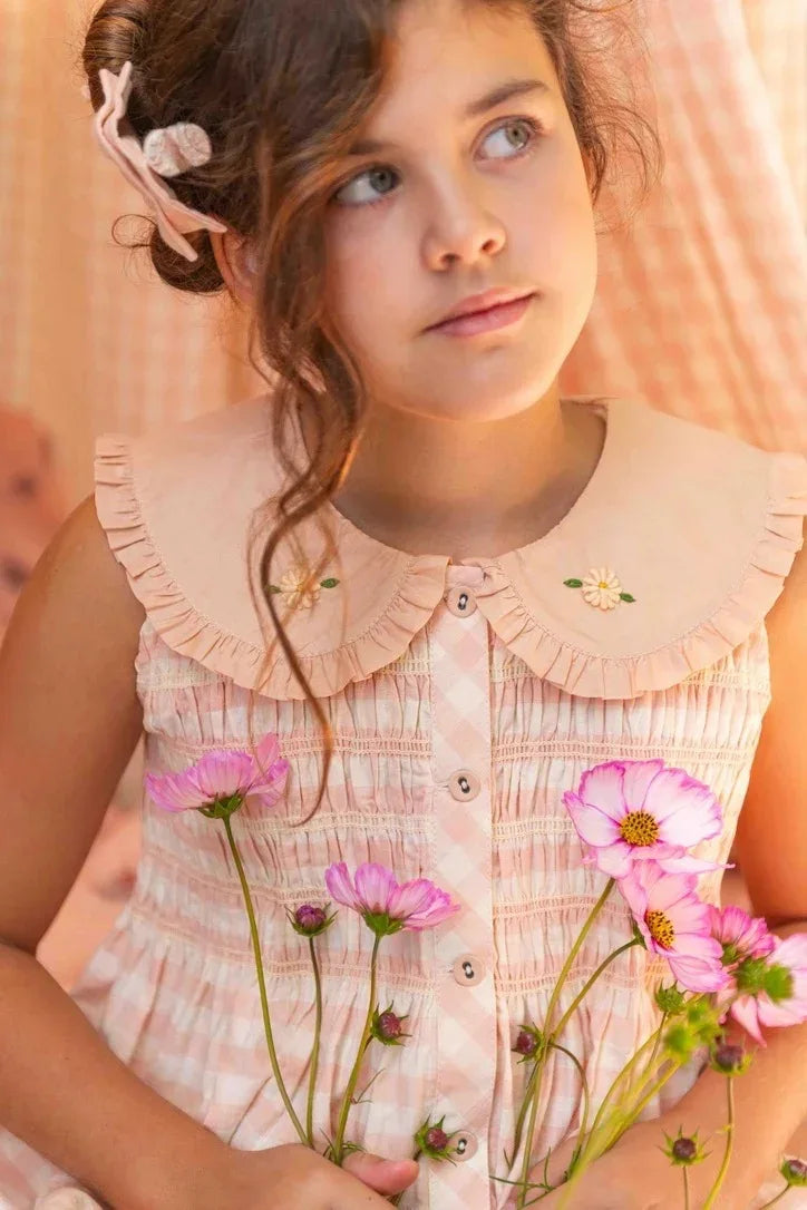 Children's Dress 2026 Summer New Product BD Girls Pastoral Embroidery Wrap Bubble Sleeve Shirt Skirt Princess Dress