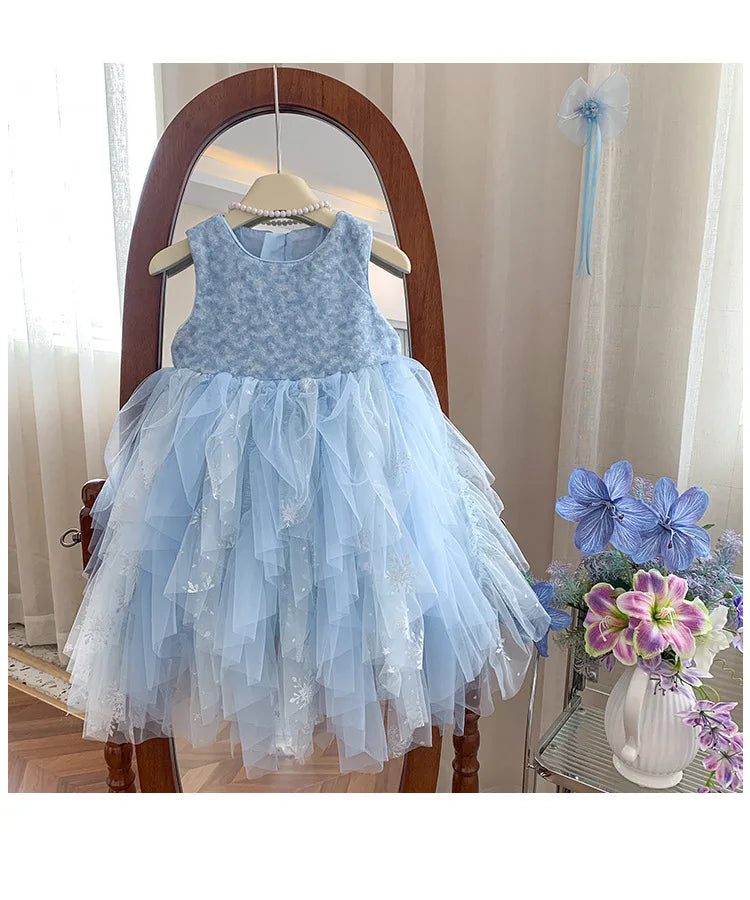 Princess dress, girls' summer 2026 new children's sequin baby's beautiful birthday solid color fluffy dress