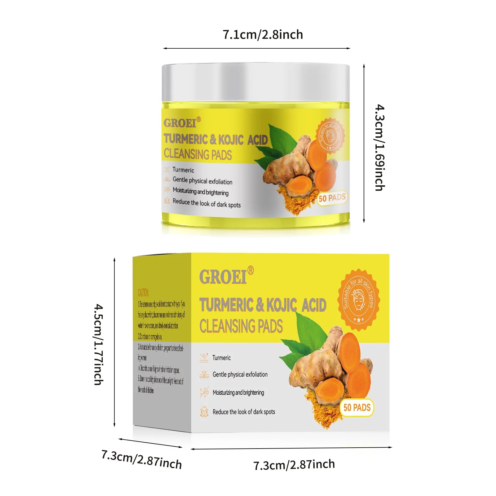 50pcs Turmeric Kojic Acid Cleansing Pads Exfoliating Pads Facial Sponges For Cleansing Exfoliating Daily Cleansing Skin Care