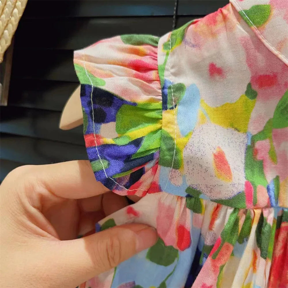 Girls' Floral Ruffled Sleeveless Dress | Casual Summer A-Line