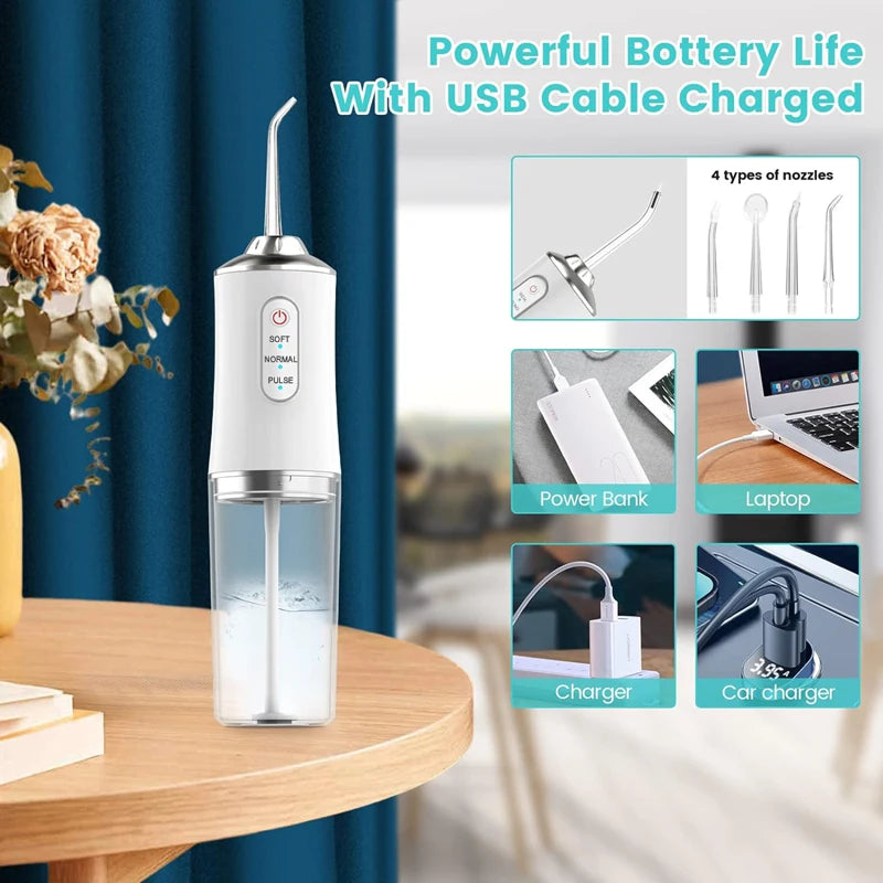 220ML Portable Oral Irrigator Mouth Washing Machine Dental Water Flosser 3 Modes 4 Jet Tips Electric Teeth Cleaning Machine