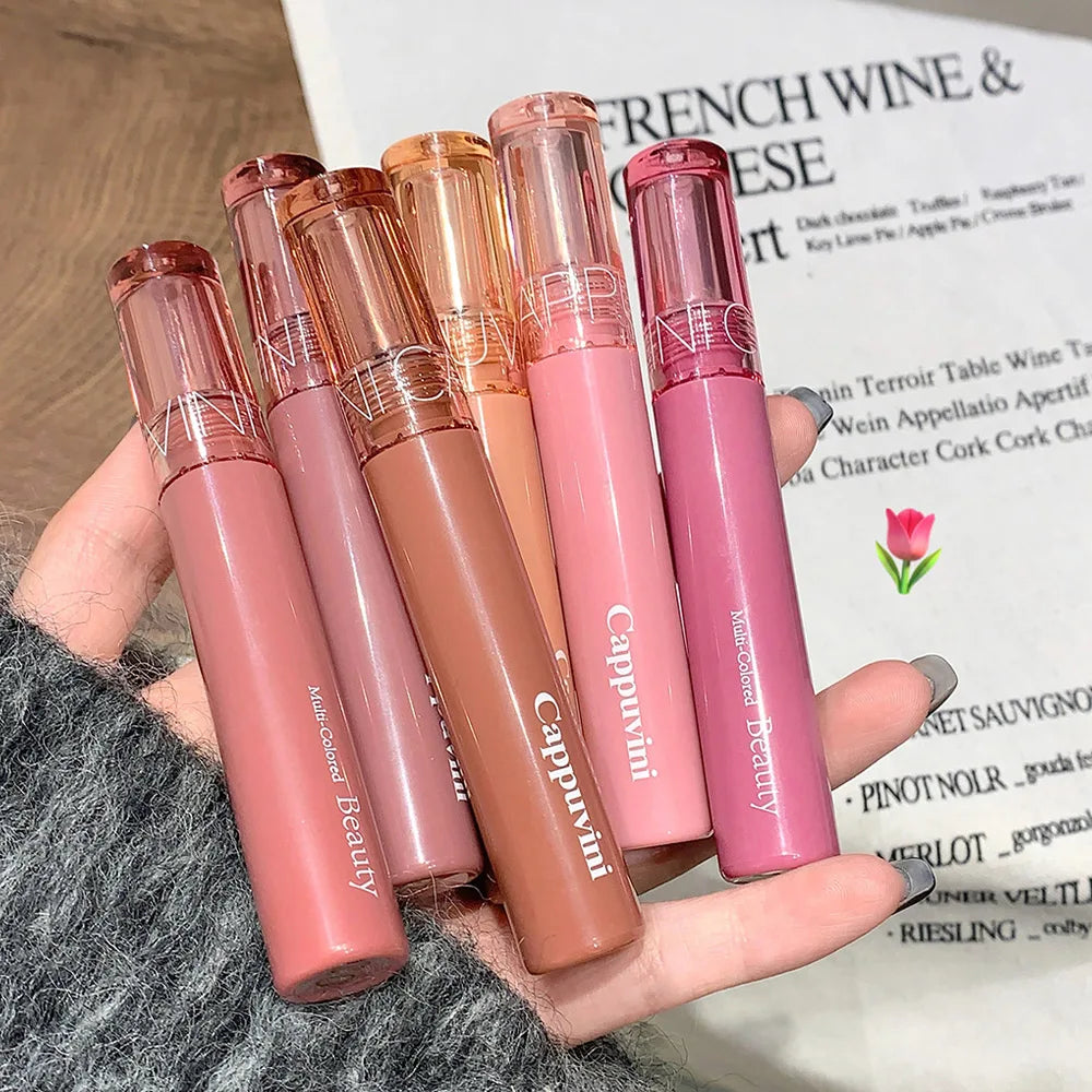 Cappuvini Jelly Mirror Lip Glaze Water Light Moisturizing Lip Gloss Long-Lasting Makeup Lipstick