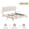 Upholstered Platform Bed Frame with Padded Headboard - Heavy-Duty Wood Slat Support, Noise-Free Non-Slip, No Box Spring Needed, Easy Assembly - KING