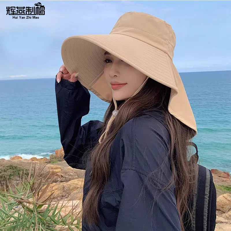 Women's Wide Brim Sun Hat Foldable With Neck Cover For Hiking And Fishing Outdoors
