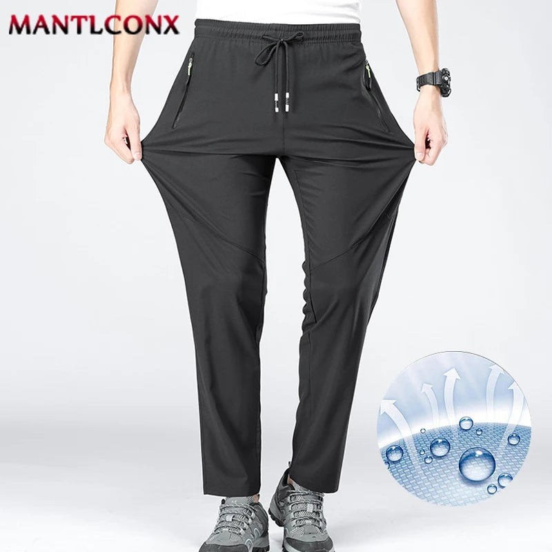Thin Summer Stretch Pants with Zipper Pockets Quick Dry Hiking Camping Trousers Men Gym Fitness Jogging Running Sports Pants Men