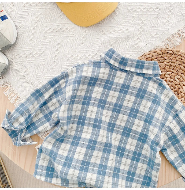 IENENS Kids Shirt Clothes Spring Thin Blouses Clothing Infant Boy Plaid Cotton Tops 1 2 3 4 Years Kids Long Sleeves Shirt