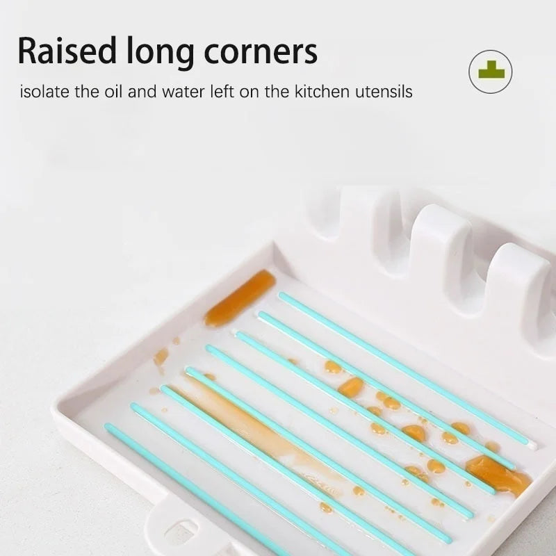 Soporte de cucharas de cocina, estante organizador de tenedores y espátulas de plástico, soporte antideslizante para palillos y cucharas
