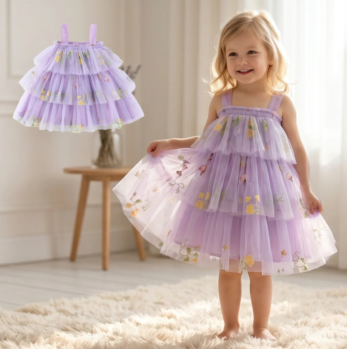 Summer Kids Clothes Girls Floral Embroidery Mesh Dress 1-5Y Children Spaghetti Strap Princess Tutu Dress Beach Wear