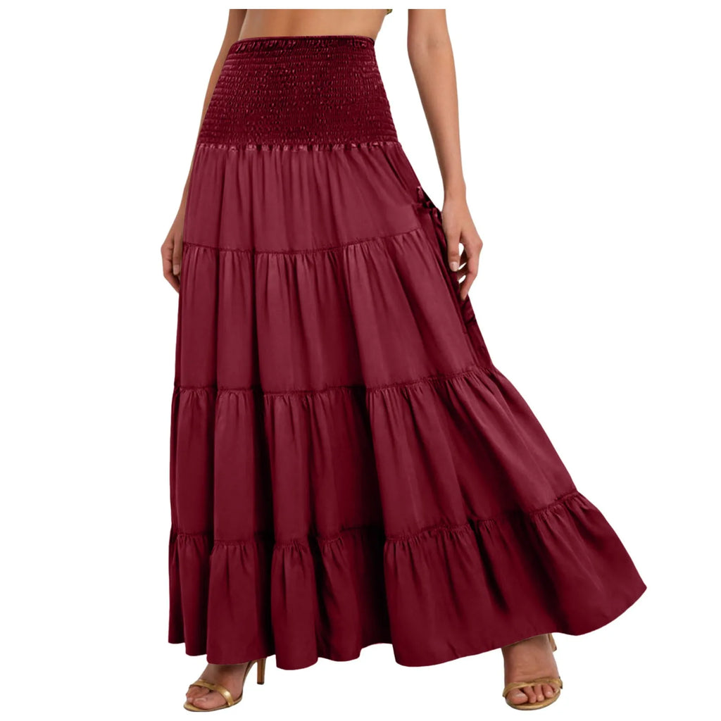 Boho Tiered A-Line Skirt Women Forest Fairy Pockets Patchwork Long Dress Elastic Waist Vintage Hippie Gypsy Maxi Skirt 스커트