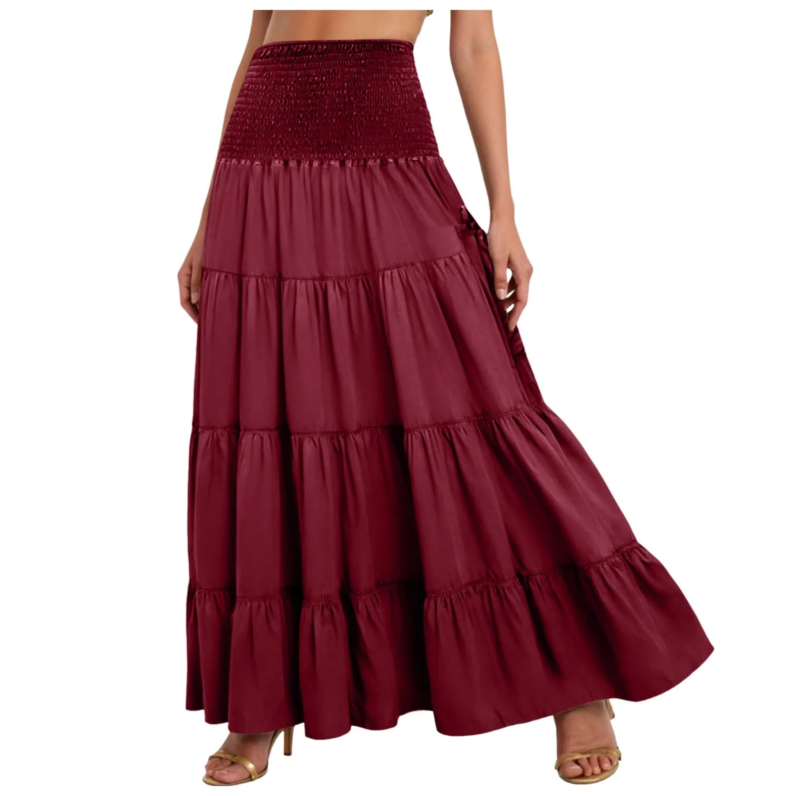 Boho Tiered A-Line Skirt Women Forest Fairy Pockets Patchwork Long Dress Elastic Waist Vintage Hippie Gypsy Maxi Skirt 스커트
