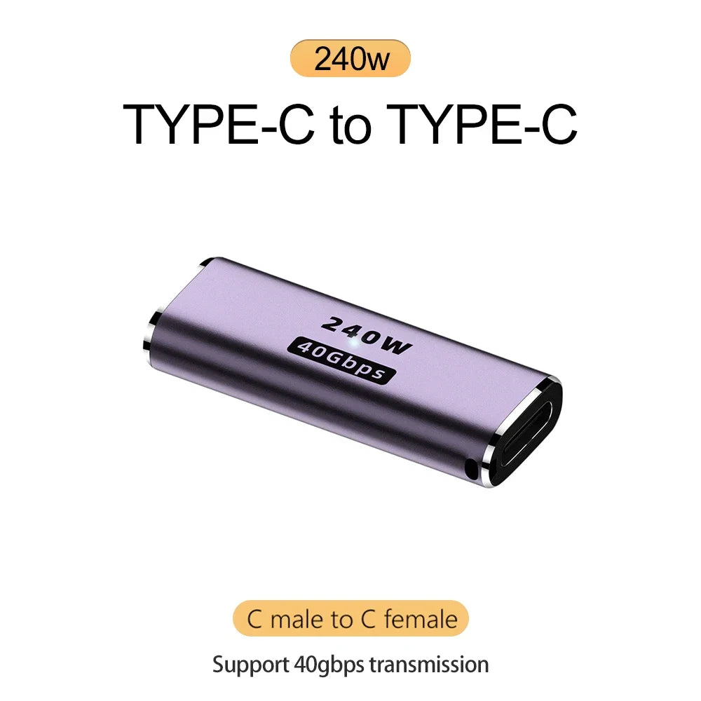 USB 4.0 PD 240W 8K USB-C Adapter – 40Gbps OTG Male to Female Connector