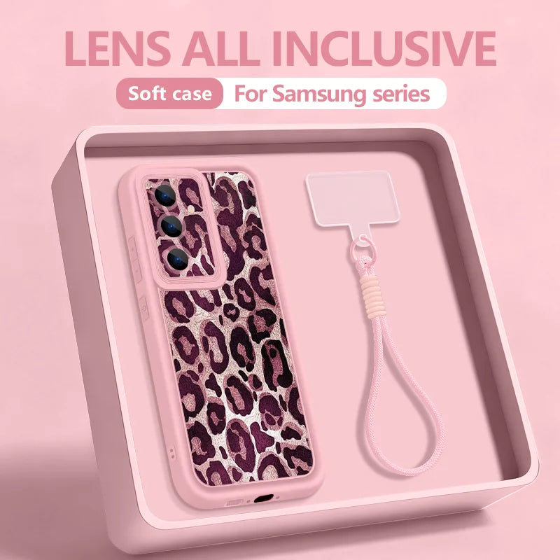 Leopard Print Wrist Lanyard Phone Case For Samsung Galaxy S26 S24 S25 Ultra S23 S25 FE A57 A17 A56 A16 A37 A55 A15 A25 TPU Cover