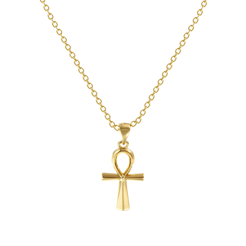 Religious Key Of Life Ankh Egyptian Cross Pendant Charm Necklace Brass 46Cm(18.1") + 6Cm(2.4"), For Women'S Hollow Retro