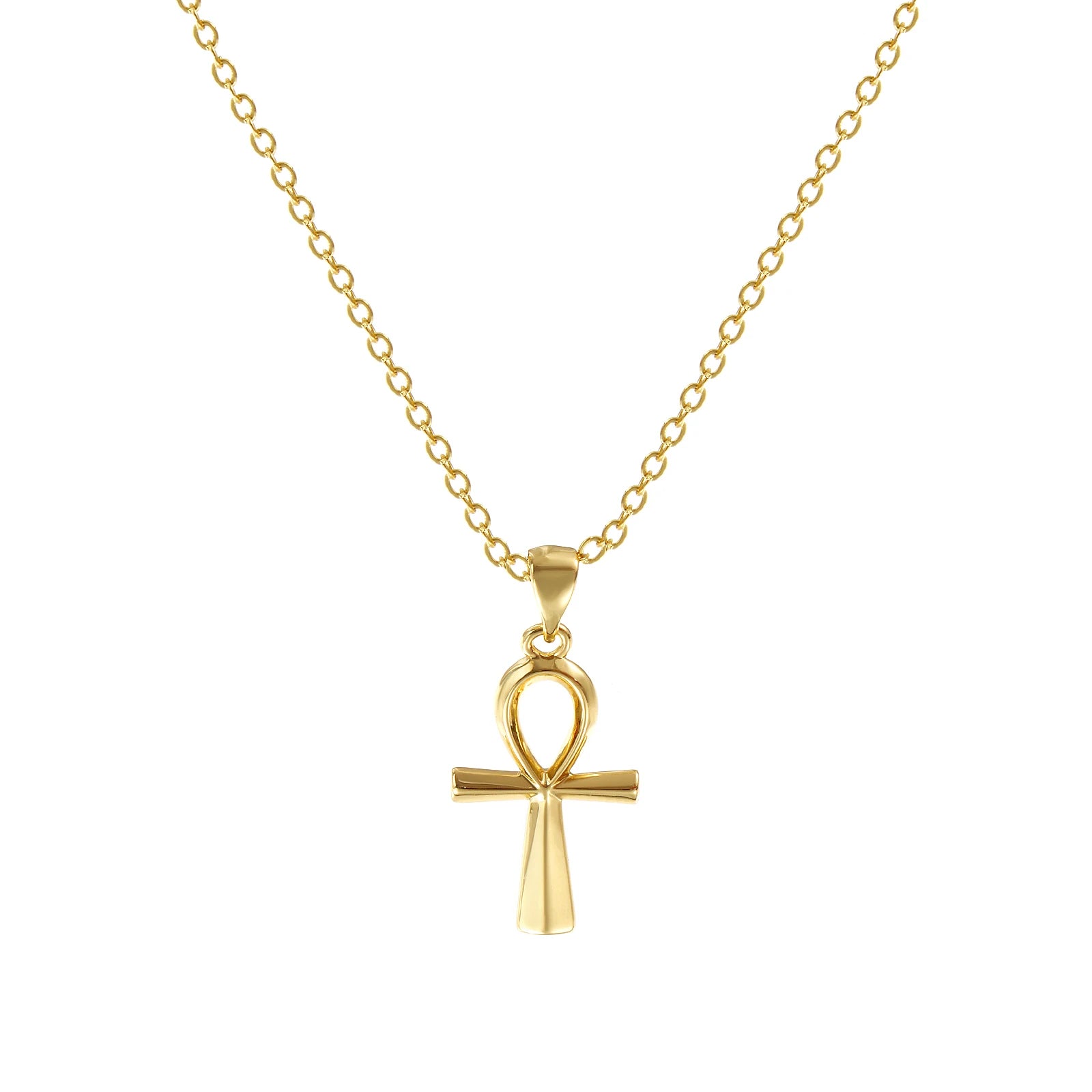 Religious Key Of Life Ankh Egyptian Cross Pendant Charm Necklace Brass 46Cm(18.1") + 6Cm(2.4"), For Women'S Hollow Retro