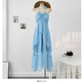 French style three-dimensional flower hanging neck lace-up dress women's summer vacation style sexy backless big swing skirt