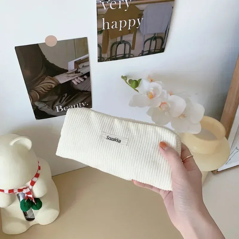 Soft Large Cosmetic Bags Women'S Neceser Makeup Toiletry Bag Fashion Travel Make Up Bag Corduroy Brush Pencil Organizer Case