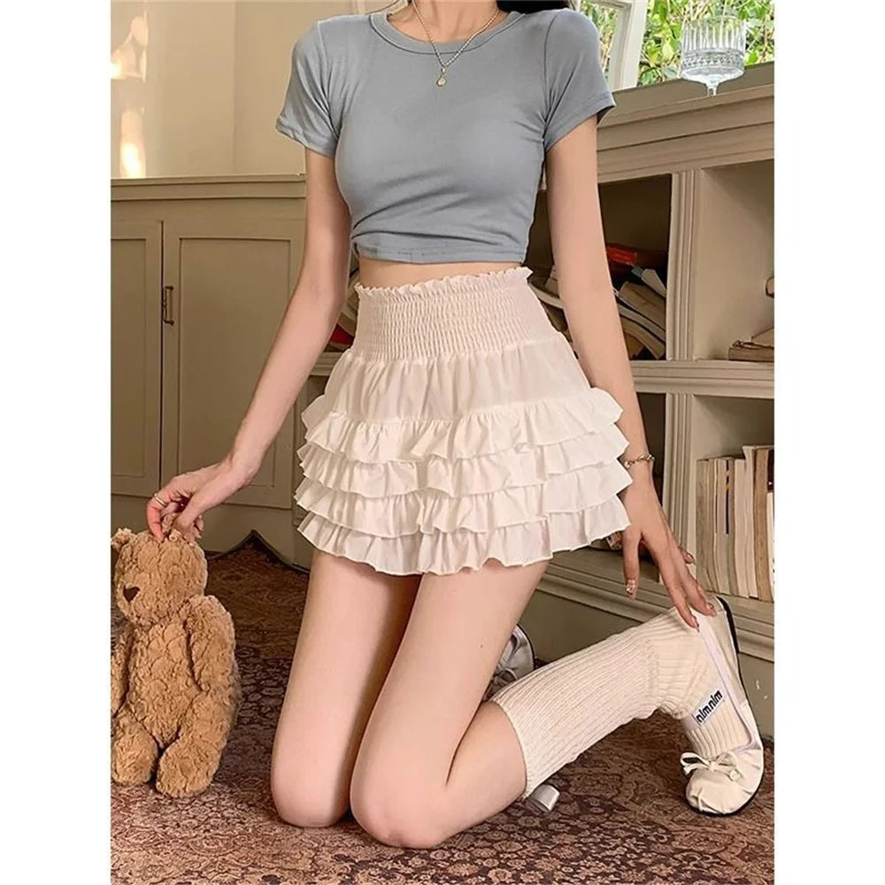 Women High Waist Pure Slim Summer College Popular Simple Sexy Sweet Girls Fashion Clothes 2024 New Korean Ball Gown Mini Skirts