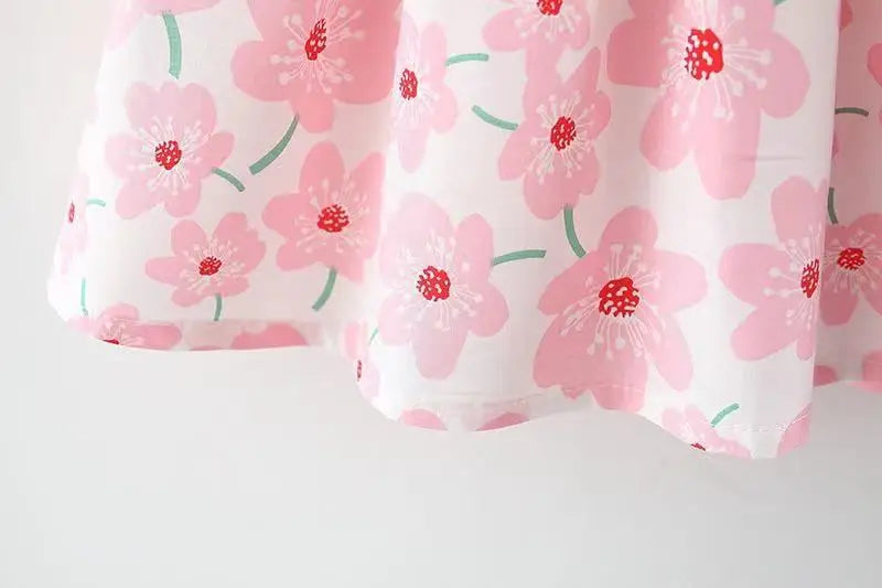 Beach Party Baby Girl Flower Dress Summer New Sweet Bow Children'S Clothing+Hat (9 Months -3 Years Old)