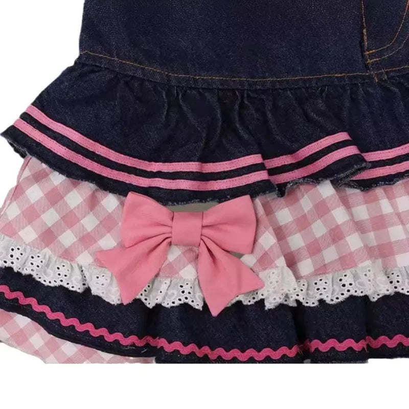 Skirt Women's 2025 New Summer Pink High-grade Pleated Denim Skirt Women's Clothes Bow Sweet Style