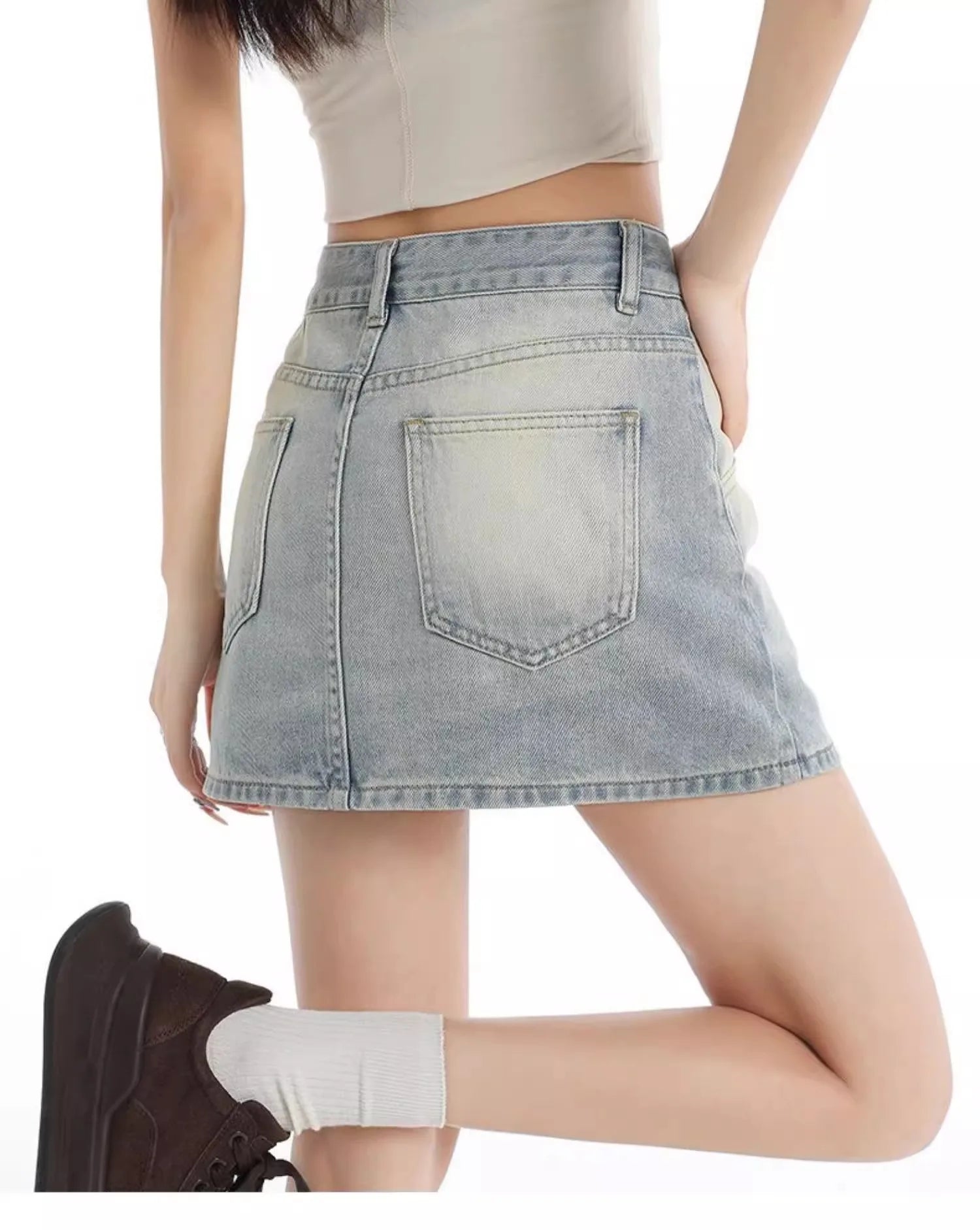 Retro American Washed Slim Fit Denim  Skirt Women Summer Hot Girl High Waist Bodycon Anti Exposure a Line Half Body Skirt