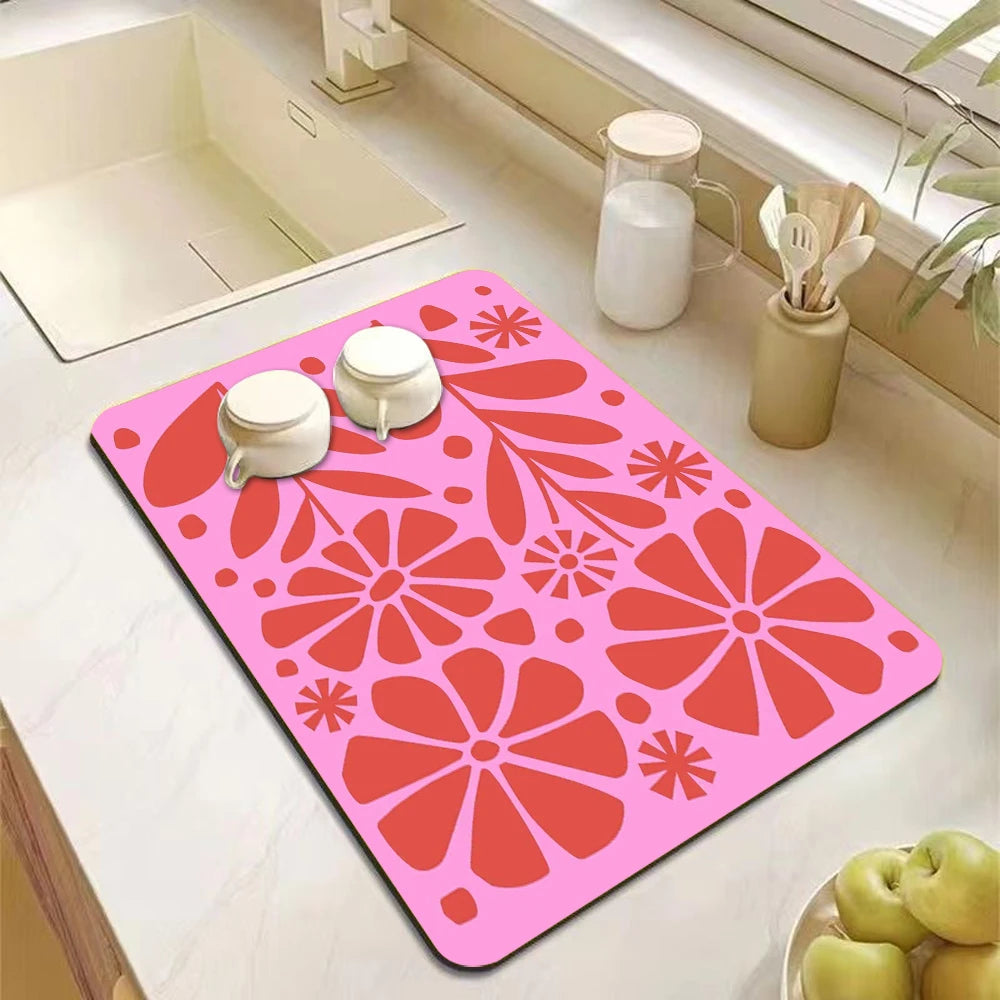 Absorbent Diatomite Dish Drying Mat - Anti-Slip Kitchen Drain Pad