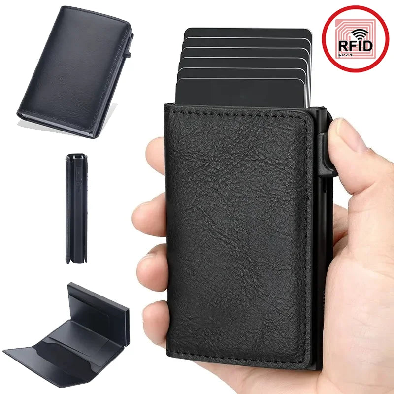 RFID Blocking Aluminum Pop-Up Card Holder Multi-Functional Designer Bank & ID Card Wallet Fashion Business Purse for Men Women