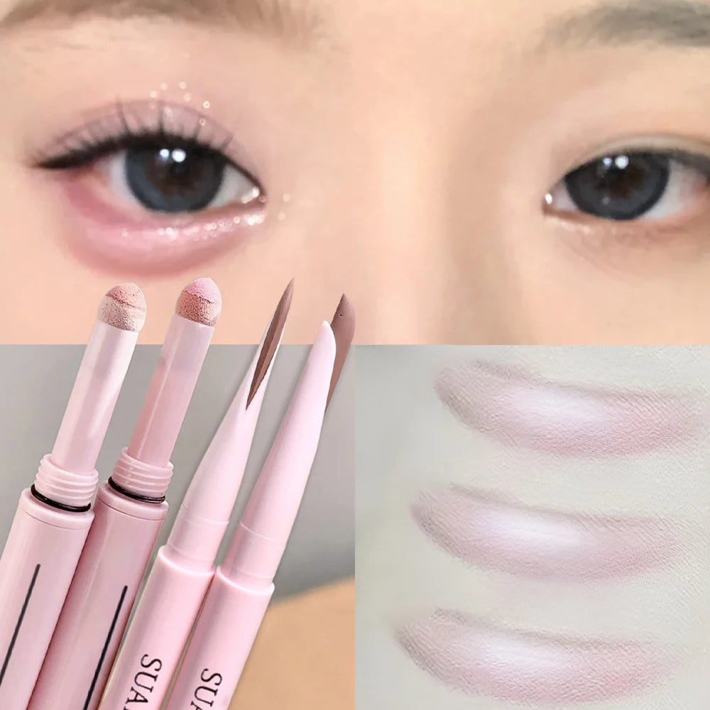 Dual End Glitter Matte Aegyosal Pen Brightening Highlight & Shadow Stick Eye Makeup Lying Silkworm Eyeliner Gel Pencil 애교살 펜