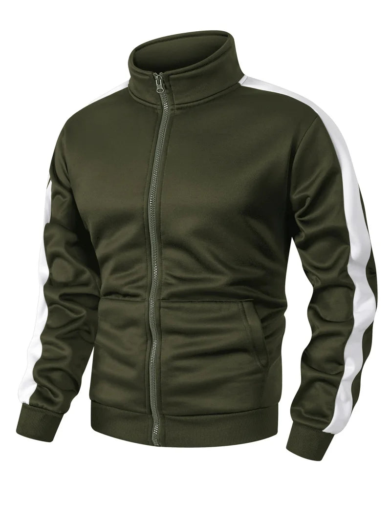 Men's Colorblock Patchwork Sporty Jacket with Kanga Pocket Fall Winter Fleece Lined Warm Long Sleeve Zip Up Coat Outwear Tops