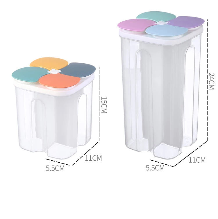 Caja de almacenamiento de cereales para cocina, de plástico, con 4 compartimentos, tarro sellado para cereales, recipiente para alimentos, tanque de grano a prueba de humedad, caja para mantener frescos los espaguetis
