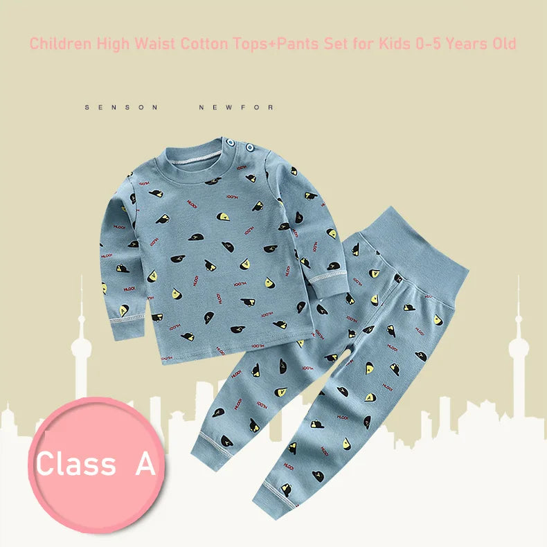 Spring Autumn Children Pajamas Set High Waist Cotton Kids Long Johns Sets Boys Girls Cotton Underwear Set for 1-6 Years Old