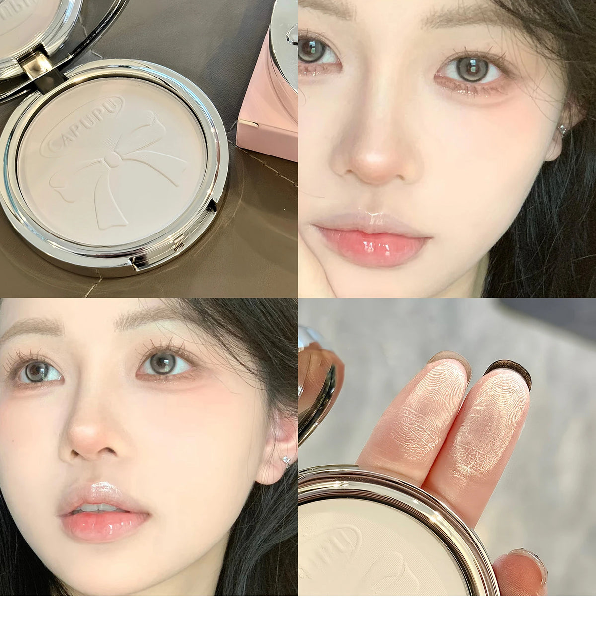 Bowknot Pressed Powder Transparent White Matte Brighten Concealer Long-lasting Oil Control Face Makeup Smooth Setting Powder
