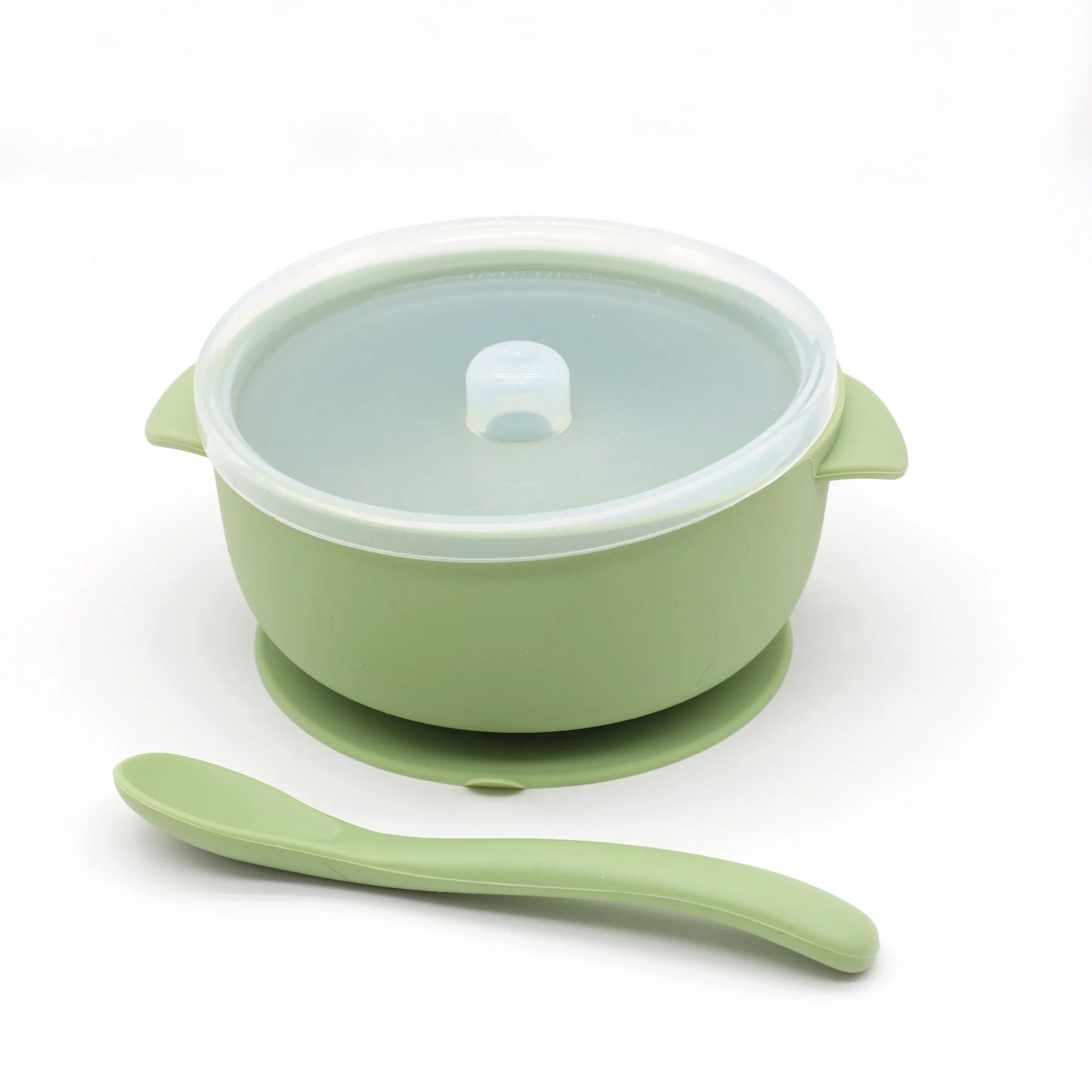Silicone Suction Bowl Set With Lid And Spoon 3 Piece Strong Suction Mess Free Self Feeding For Babies