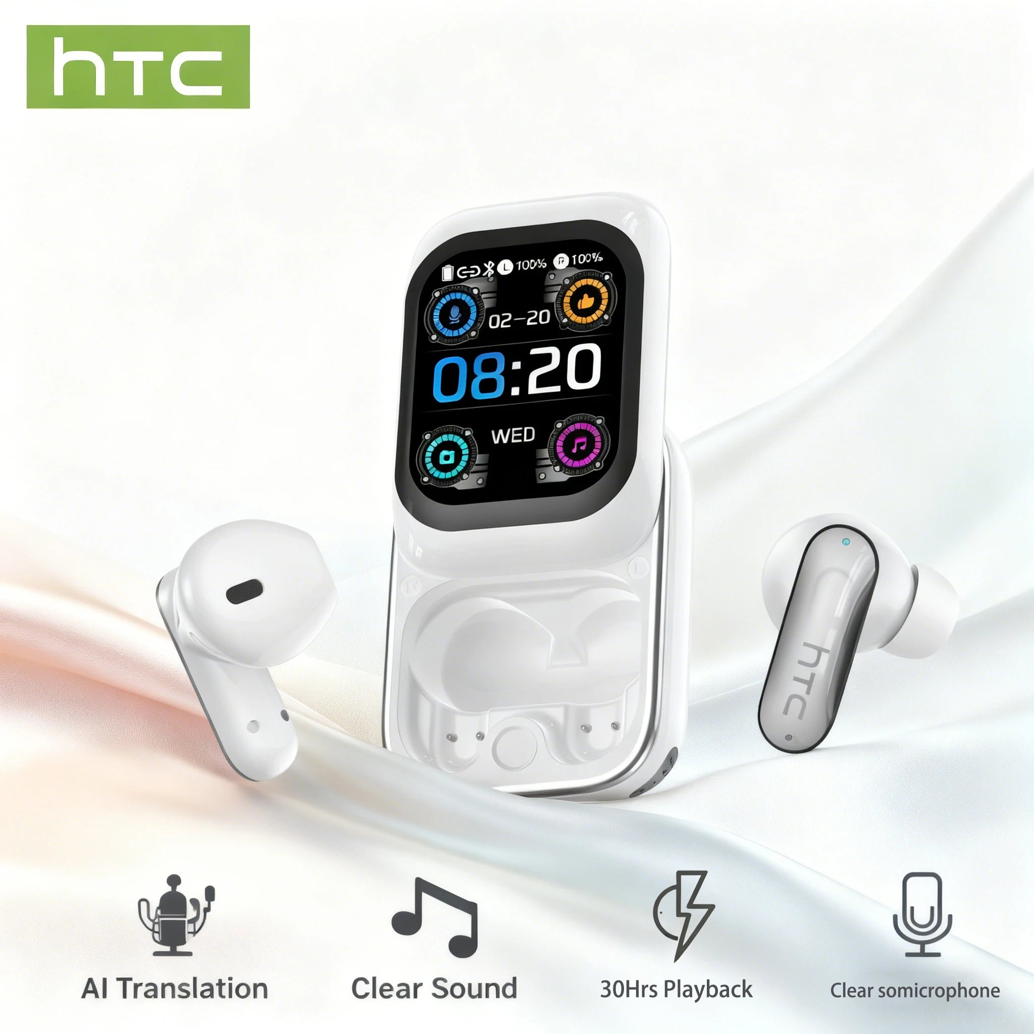 Sliding Cover Bluetooth Headphones Wireless Earbuds 30Hrs Playback Earphones AI Translation Headset Clear Sound Noise Cancelling