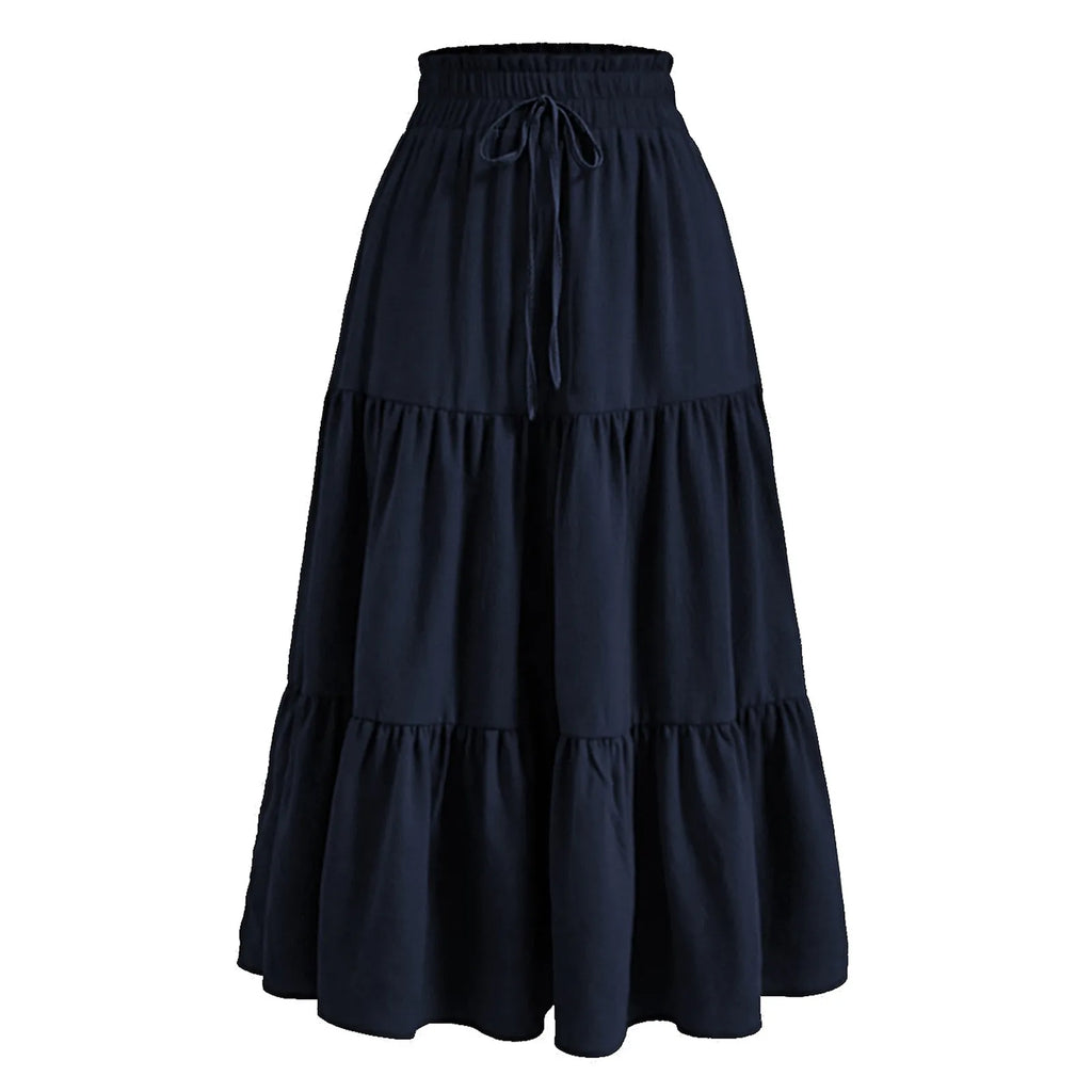 Women's Boho Floral Print Skirt Vintage High Waist Maxi Skirts Summer Casual Loose Beach Skirt Elegant Ladies Flowy Ruffle Skirt