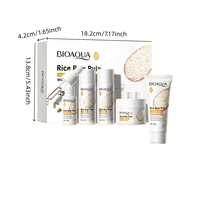 Rice Puree Skin Care Set Hydrating Moisturizing Smoothing Facial Cleanser+Toner+Essence+Lotion+Cream Skin Travel
