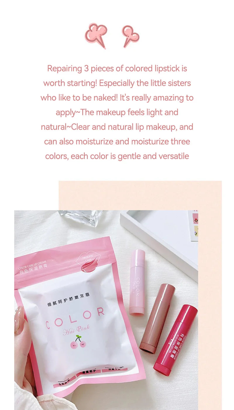 HAIPINK 3-Piece Set Tinted Moisturizing Lip Balm - Hydrating, Fade Lip Lines, Prevent Chapping