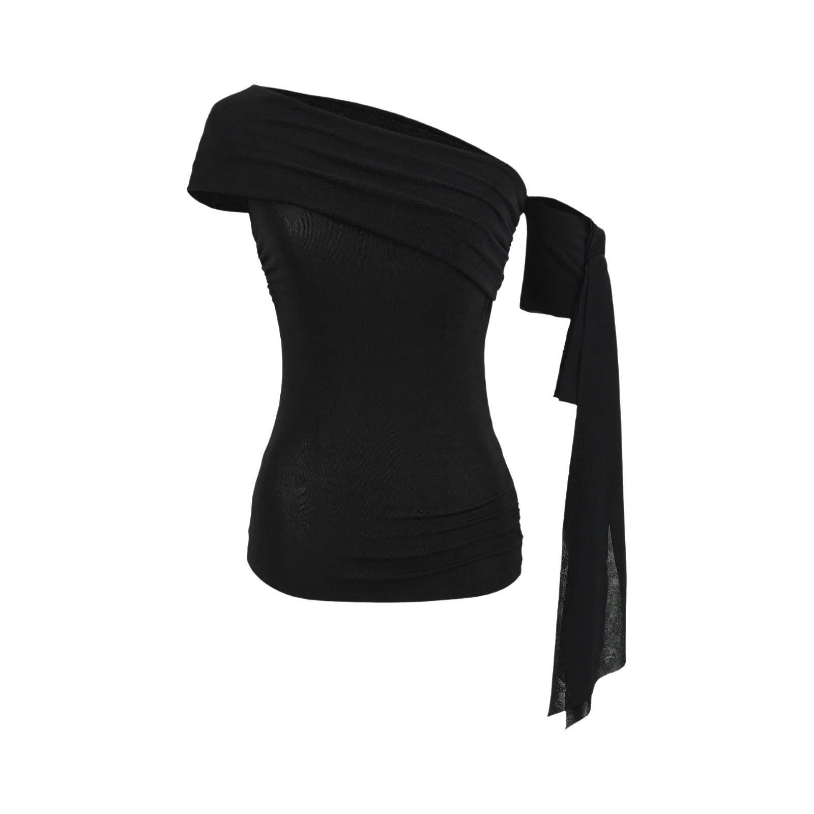 Sexy Pure Desire Short Sleeve T-Shirt Women's Spicy Girl Sash One Shoulder Tube Top Short Length Slim Fit Casual Noble