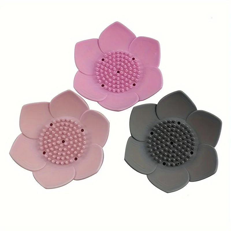 1pcs Bathroom Soap Box Lotus Design Soap Holder Silicone Soap Box Drain Box Bathroom Accessories