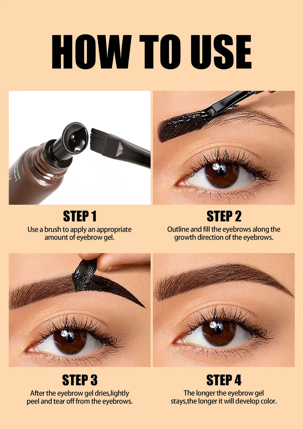 Eyebrow Tattoo Tint Semi Permanent Brow Tint Long-lasting Waterproof Natural Brown Liquid Eye Enhancers Brow Tattoo with Brush