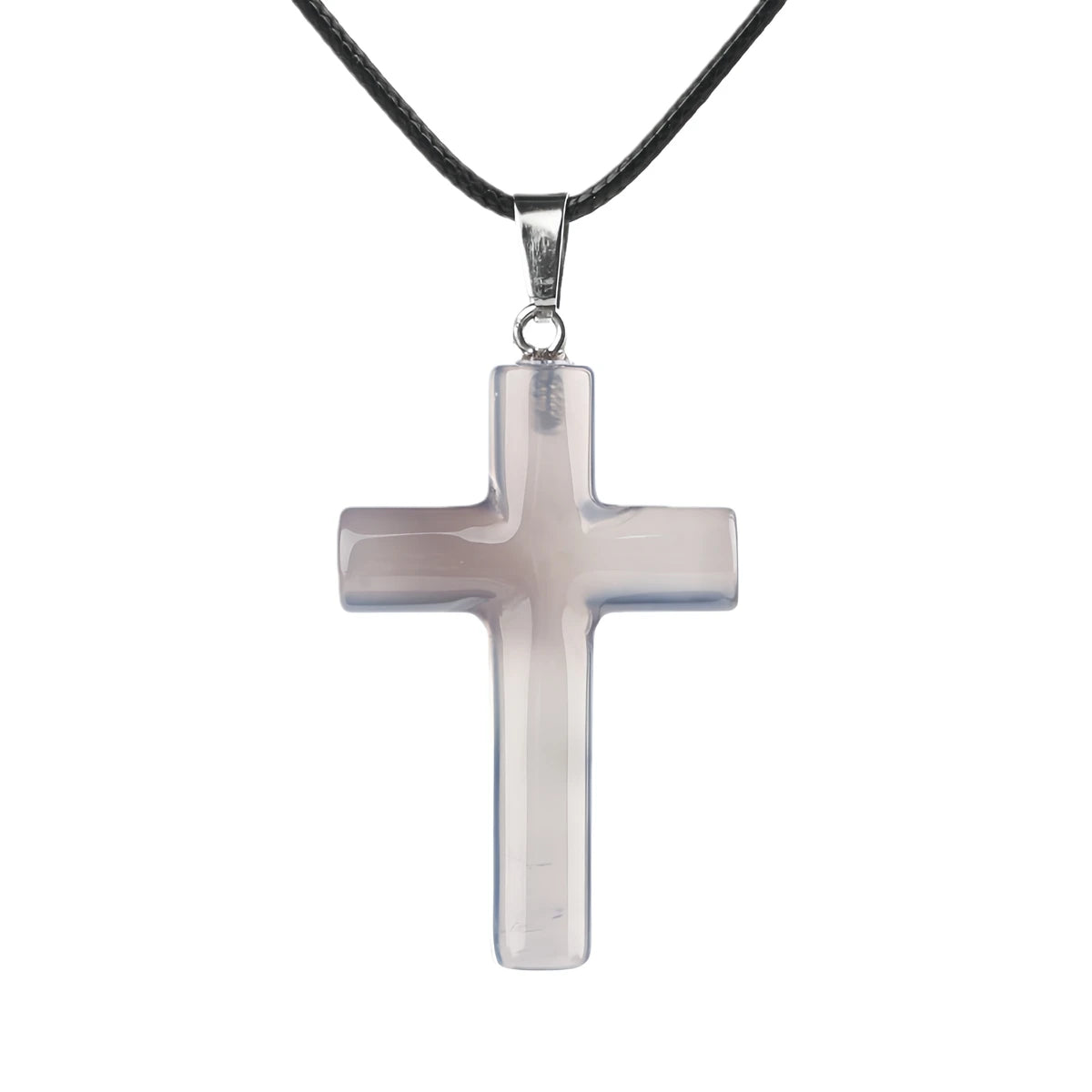 Handmade Craved Cross Gemstone Pendant Necklace for Women Men Healing Chakra 27x40MM Crystal Charms Choker Jewelry