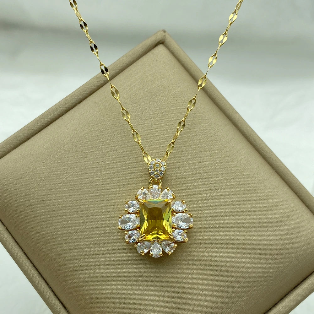 18K Gold Plated Stainless Steel Necklace for Women Copper Pendant Necklace Gold Plated Heart Butterfly Zircon Jewelry
