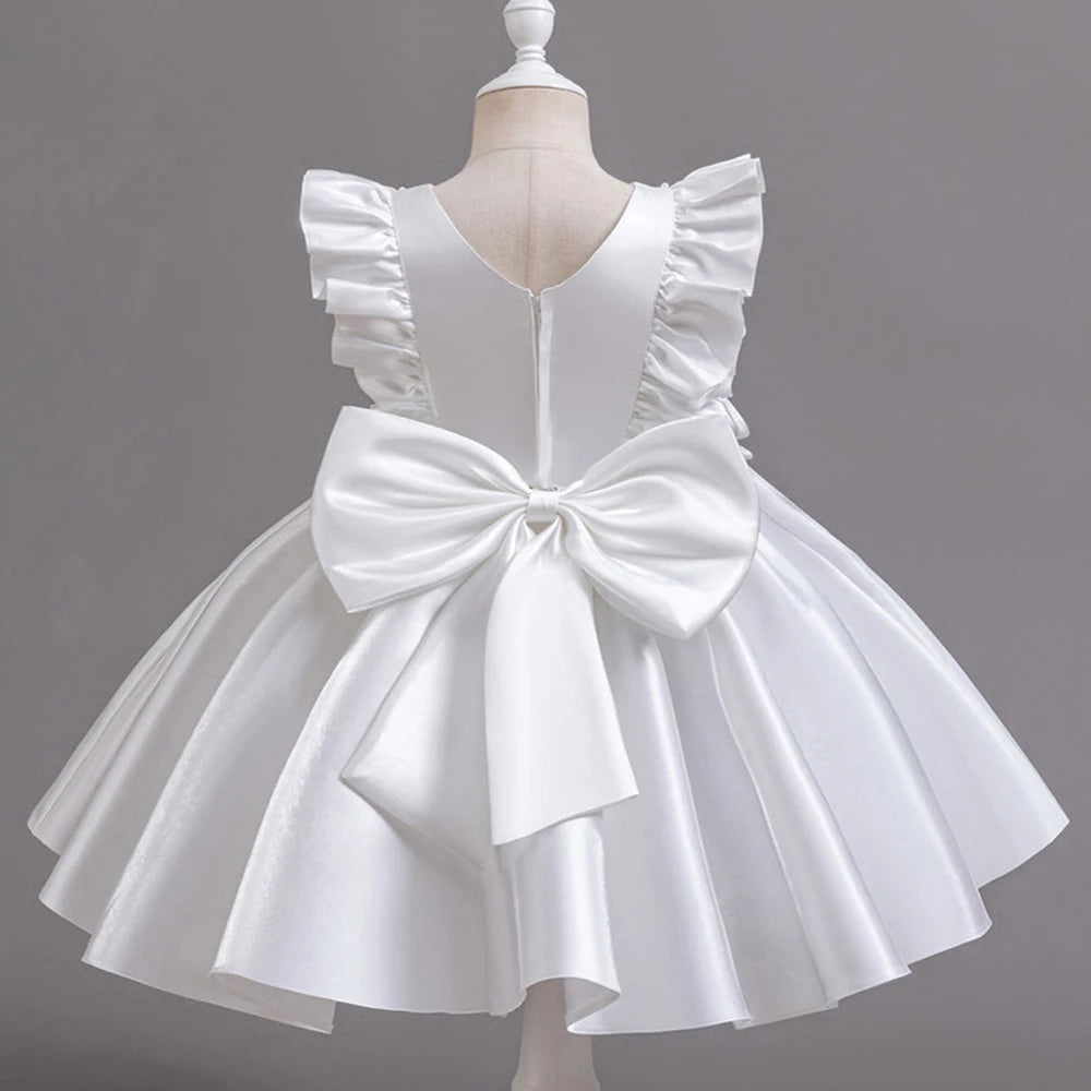 HETISO 1-6 Years Girl Princess Dress Ruffle Sleeve Kids Puffy Satin Dresses Children's Ball Gown for Birthday Holiday New Year