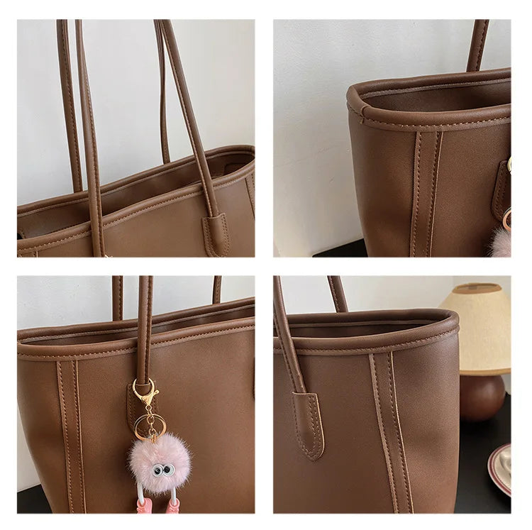 Solid Color PU Leather Women's Handbag, Versatile Korean Single Shoulder Underarm Bag, Temperament Tote Bag for Women Daily Use