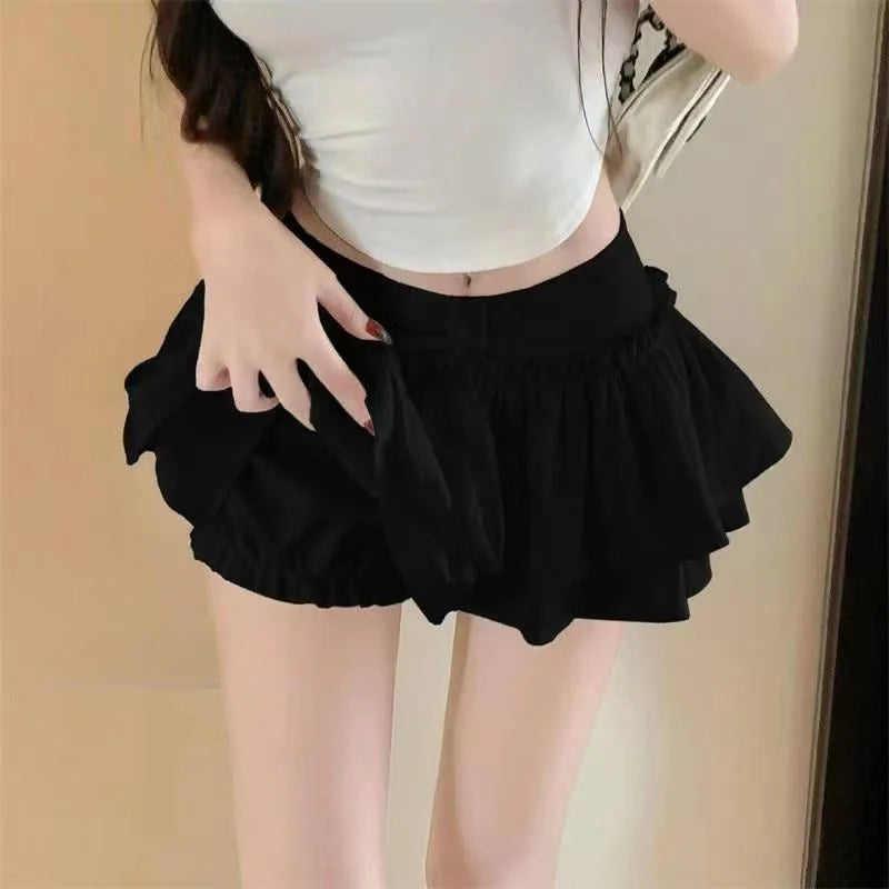 Japanese Y2k Cute Ruffled Plaid Skirt Subculture White Lace Cake Skirts Preppy Casual New Women Princess Puffy Skirts Mini Skirt