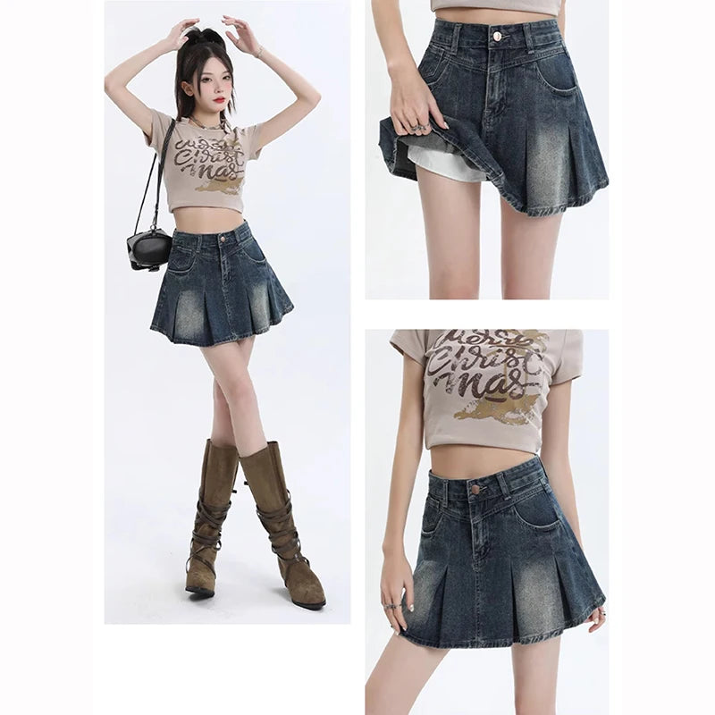 Summer Women Retro Chic High Waist Skirts Lady Designer Wrap Hip Thin Mini Jeans Skirts Girls Fashion Solid Denim Dress