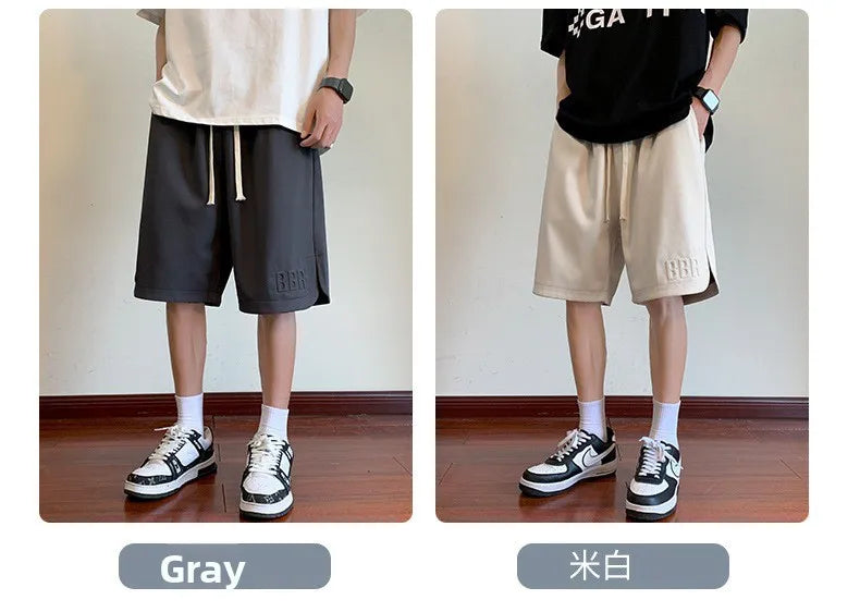 Men's Summer Ice Silk Thin Breathable Straight Leg Pants Five-Quarter Casual Shorts Polyester Fabric Comfortable Lightweight