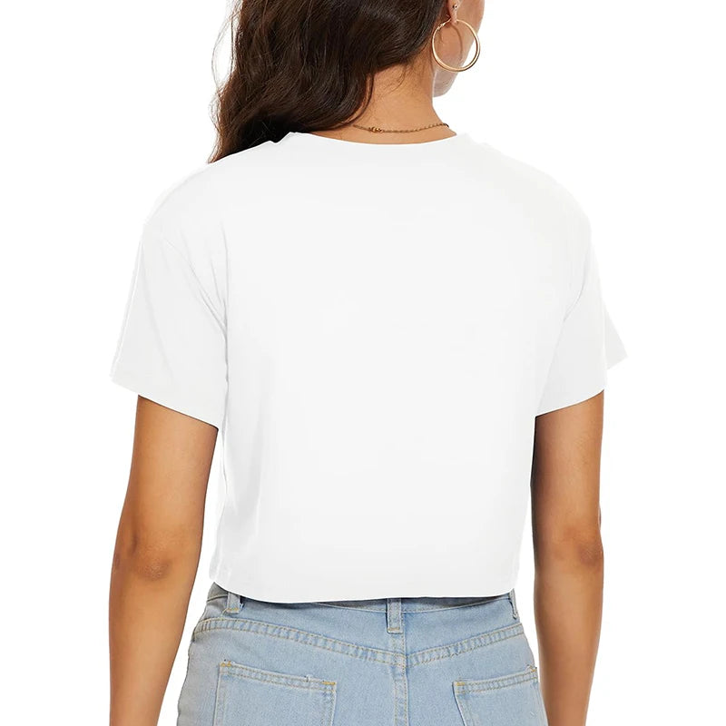 Harajuku Shirt Funny Y2K Women's Crop Tops Casual Female White Crop Tops T-shirt Round Neck Short Loose Tees Summer Streetwear